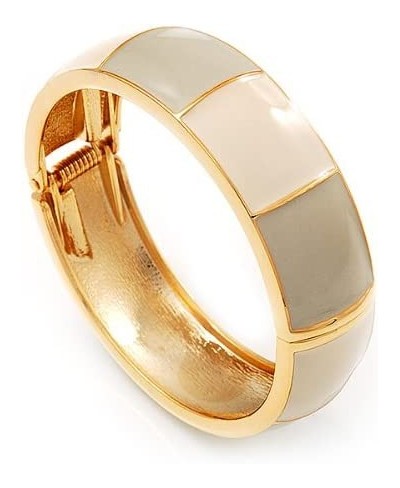 Round Enamel Hinged Bangle Bracelet in Gold Plated Metal (Cream/Beige) - 18cm Length $36.47 Bangle