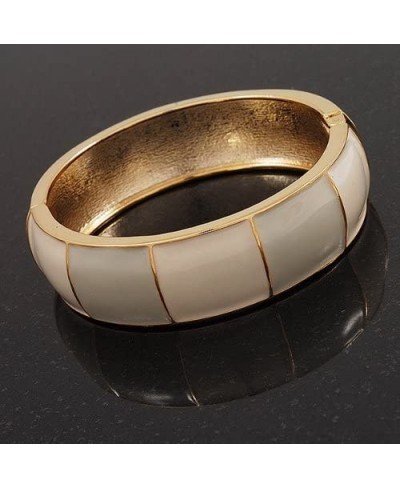 Round Enamel Hinged Bangle Bracelet in Gold Plated Metal (Cream/Beige) - 18cm Length $36.47 Bangle