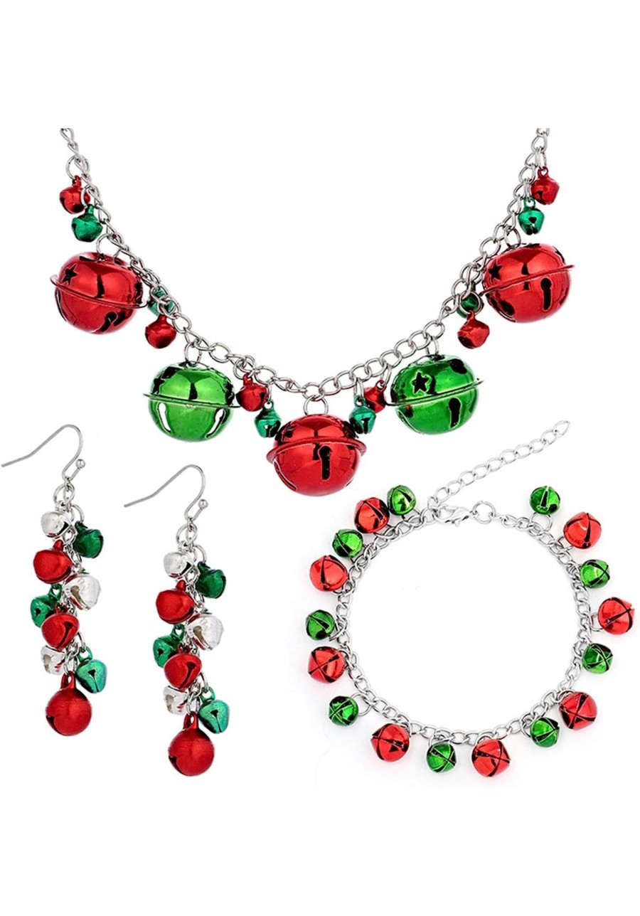 Christmas Necklace X-Mas Jingle Bell Necklaces Present Bow Pendant Necklace Bracelet Earring Set for Women Girls Handmade Fes...