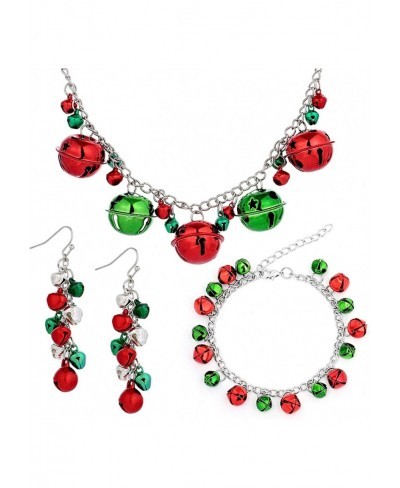 Christmas Necklace X-Mas Jingle Bell Necklaces Present Bow Pendant Necklace Bracelet Earring Set for Women Girls Handmade Fes...