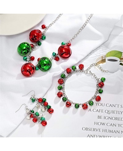 Christmas Necklace X-Mas Jingle Bell Necklaces Present Bow Pendant Necklace Bracelet Earring Set for Women Girls Handmade Fes...