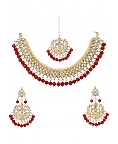 Jewellery Indian Bollywood Ethnic Gold Plated Traditional Ethnic Red Bridal Choker Necklace Set with Earrings for Women $24.9...