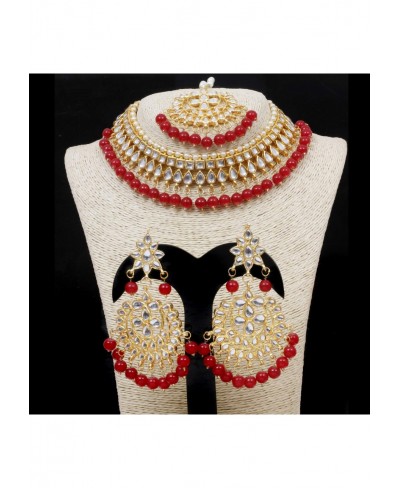 Jewellery Indian Bollywood Ethnic Gold Plated Traditional Ethnic Red Bridal Choker Necklace Set with Earrings for Women $24.9...