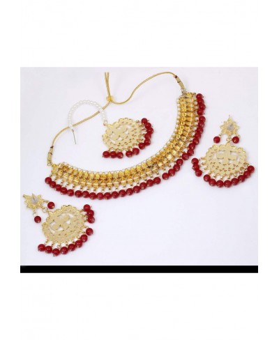 Jewellery Indian Bollywood Ethnic Gold Plated Traditional Ethnic Red Bridal Choker Necklace Set with Earrings for Women $24.9...