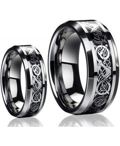 Men & Ladies 8MM/6MM Tungsten Carbide Celtic Knot Dragon Design Carbon Fiber Inlay Wedding Band Ring Set $38.86 Bridal Sets