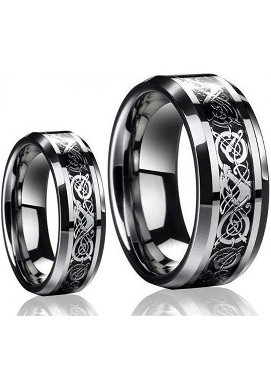 Men & Ladies 8MM/6MM Tungsten Carbide Celtic Knot Dragon Design Carbon Fiber Inlay Wedding Band Ring Set $38.86 Bridal Sets