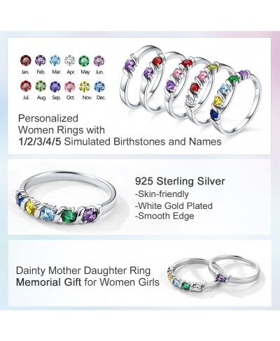 Personalized Mom Rings with 1-5 Birthstones Names Engraved Sterling Silver Size 5-11 Mother's Daughter Grandma Ring Customize...