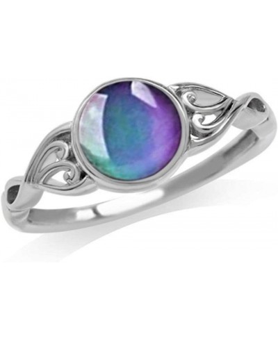 925 Silver Temperature-Control Changeable Ring Mood Change Color Rings Retro Flower Round Stone Engagement Mood Ring for Wome...