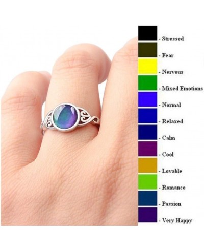 925 Silver Temperature-Control Changeable Ring Mood Change Color Rings Retro Flower Round Stone Engagement Mood Ring for Wome...