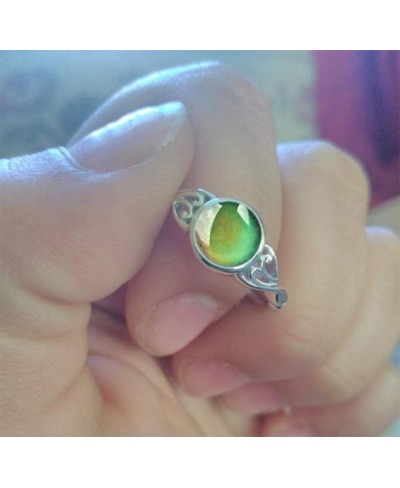 925 Silver Temperature-Control Changeable Ring Mood Change Color Rings Retro Flower Round Stone Engagement Mood Ring for Wome...