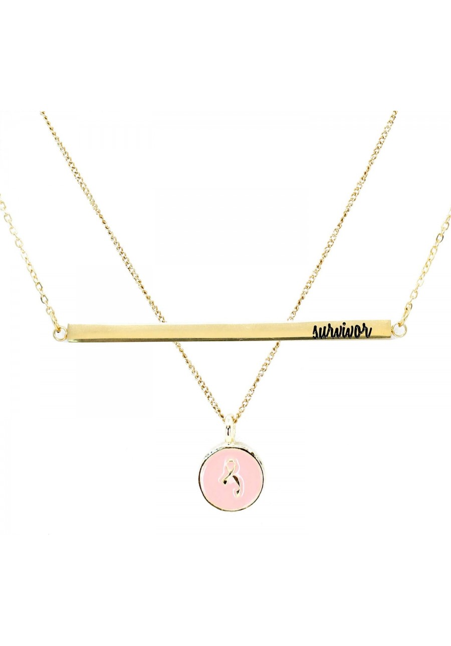 Breast Cancer Survivor Gifts for Women - 2-Layer Breast Cancer 'Survivor' Necklace in Gold - Premium Breast Cancer Awareness ...