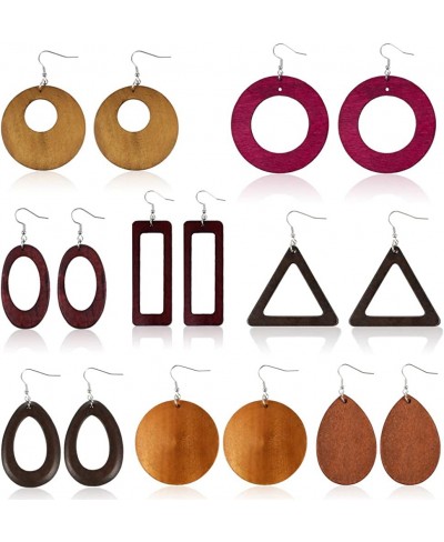 8 Pairs Wood Earrings Natural Wooden Teardrop Earrings Lightweight Dangle Earrings Geometric Wood Drop Earrings for Women $14...