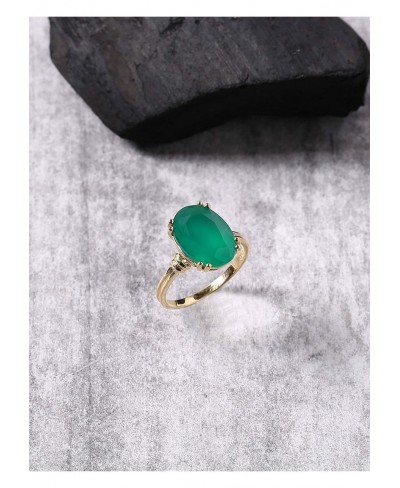 10x14 MM Oval Green Onyx Solitaire Ring 18kt Gold over Silver $33.22 Statement