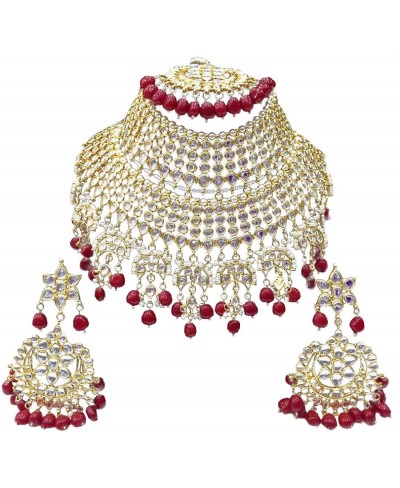 Kundan Heavy Bridal Wedding Designer Gold Plated Latest Red Pearls Necklace Jewelry for women $36.03 Jewelry Sets