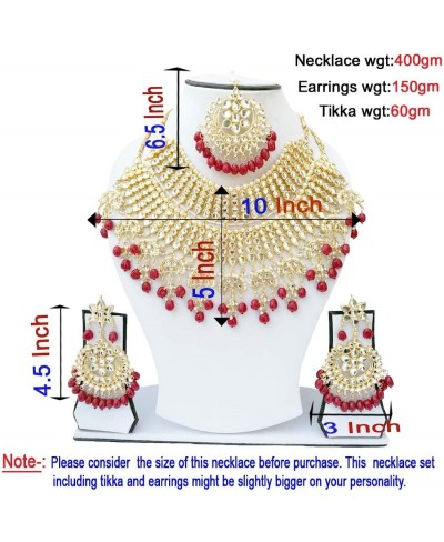 Kundan Heavy Bridal Wedding Designer Gold Plated Latest Red Pearls Necklace Jewelry for women $36.03 Jewelry Sets