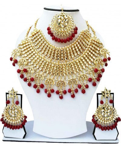 Kundan Heavy Bridal Wedding Designer Gold Plated Latest Red Pearls Necklace Jewelry for women $36.03 Jewelry Sets