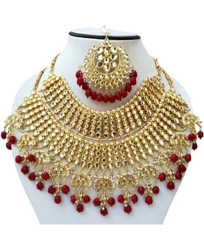 Kundan Heavy Bridal Wedding Designer Gold Plated Latest Red Pearls Necklace Jewelry for women $36.03 Jewelry Sets