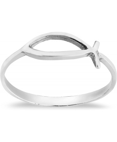 Simple Plain Ichthys Christian Fish Sterling Silver Everyday Ring $15.44 Bands