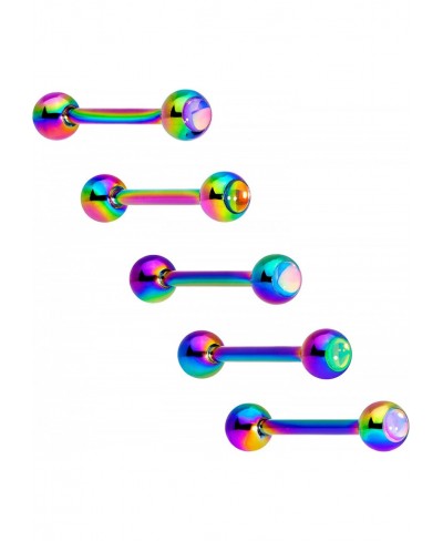 5PC 14G Rainbow PVD Steel Aurora Accent Barbell Tongue Rings Piercing Jewelry 5/8” $19.15 Piercing Jewelry