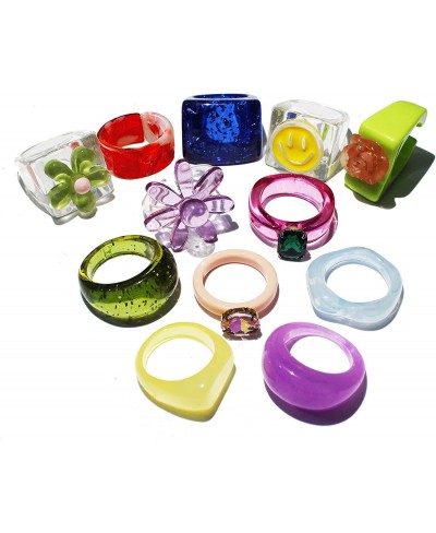 Indie Collocation Totally Different From Other Brand Chunky Rings Colorful Trendy Smile Face Resin Aesthetic Acrylic Plastic ...