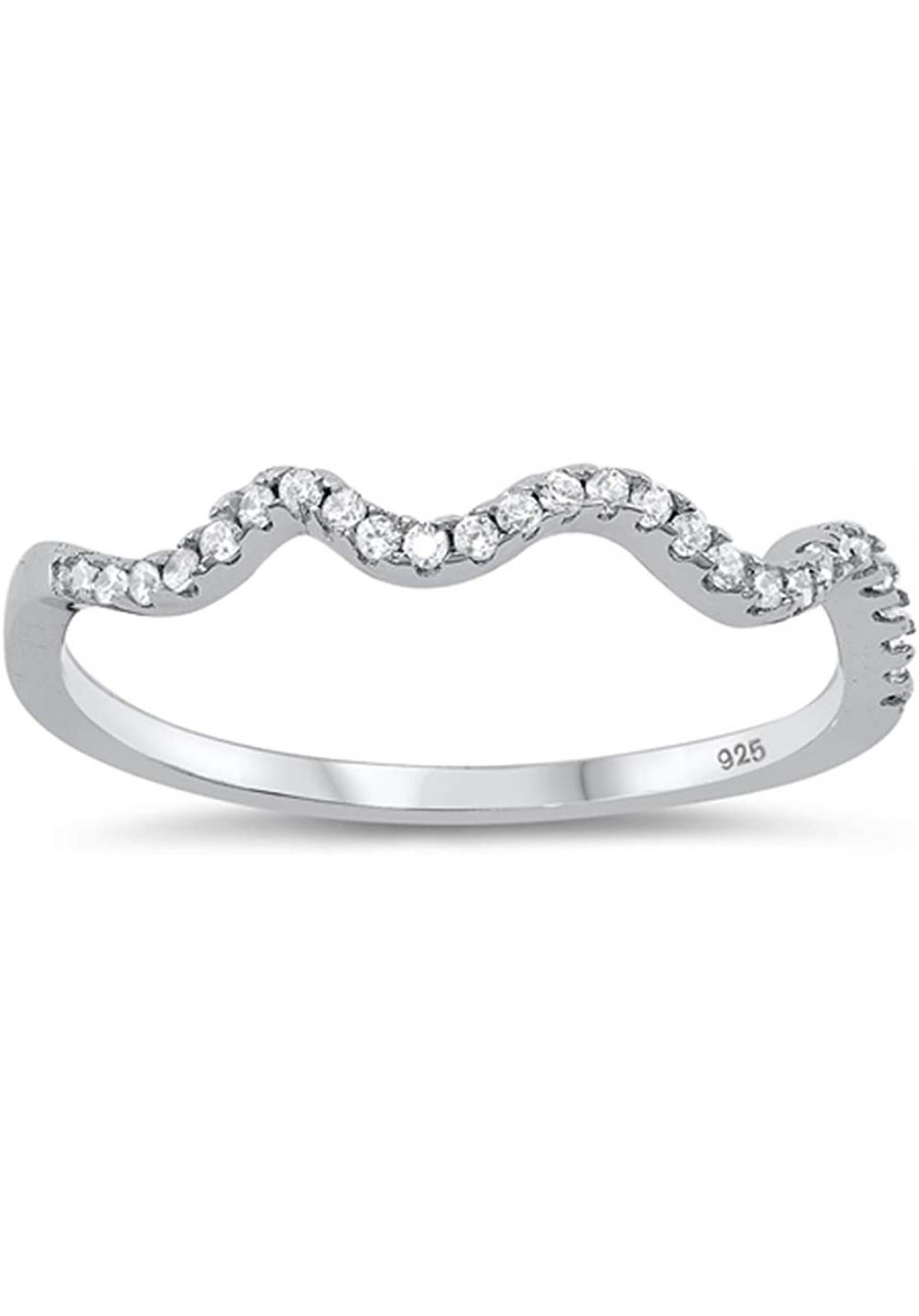 White CZ Wave Micro Pave Wavy Stacking Ring .925 Sterling Silver Band Sizes 4-10 $16.03 Bands