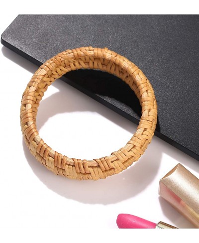 Rattan Bracelet For Women Handmade Lightweight Straw Wicker Braid Woven Bangle Bracelet Statement Chunky Bangle Bracelet (Cla...