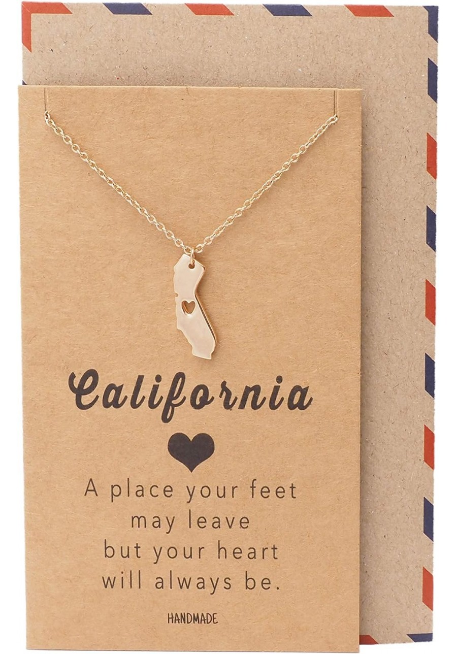 California State Necklace Handmade California Map Pendant Charm Inspirational Necklace with Greeting Card $19.43 Pendant Neck...