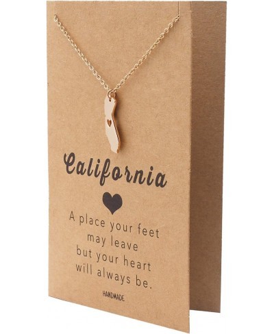 California State Necklace Handmade California Map Pendant Charm Inspirational Necklace with Greeting Card $19.43 Pendant Neck...