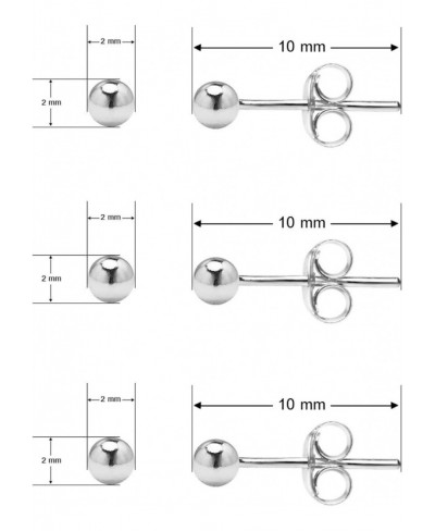 High Polished 925 Sterling Silver 3 Pair Set of 2mm Ball Stud Earrings $13.24 Stud