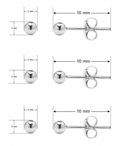 High Polished 925 Sterling Silver 3 Pair Set of 2mm Ball Stud Earrings $13.24 Stud