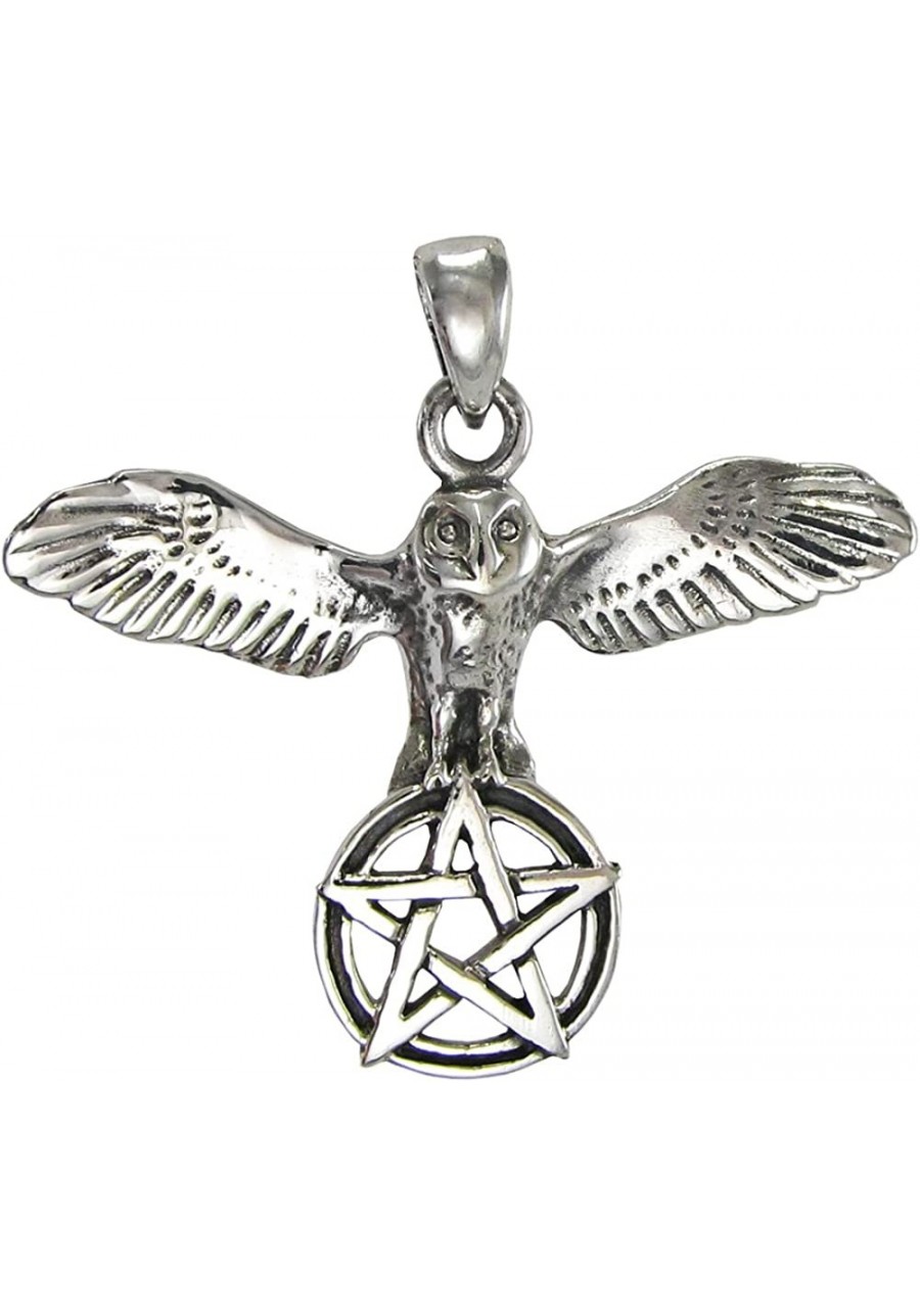 Sterling Silver Owl Pentacle Symbol of Wisdom Pendant $32.13 Pendants & Coins