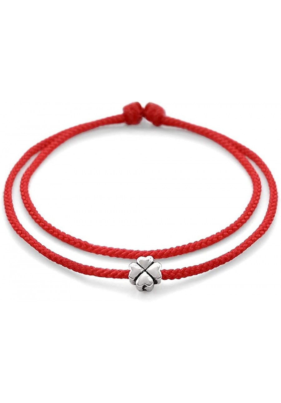 Postivelady Red rope thin bracelet with 925 silver four leaf clover charm good luck protection birthday gift for friend women...