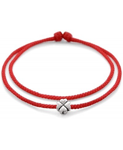 Postivelady Red rope thin bracelet with 925 silver four leaf clover charm good luck protection birthday gift for friend women...