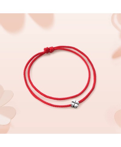 Postivelady Red rope thin bracelet with 925 silver four leaf clover charm good luck protection birthday gift for friend women...