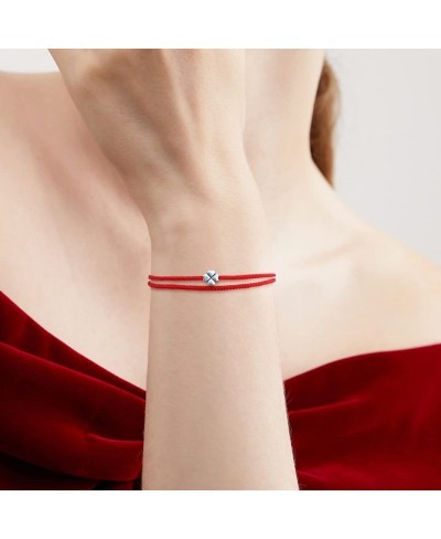 Postivelady Red rope thin bracelet with 925 silver four leaf clover charm good luck protection birthday gift for friend women...