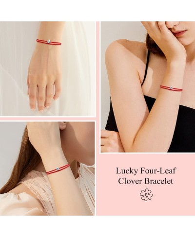 Postivelady Red rope thin bracelet with 925 silver four leaf clover charm good luck protection birthday gift for friend women...