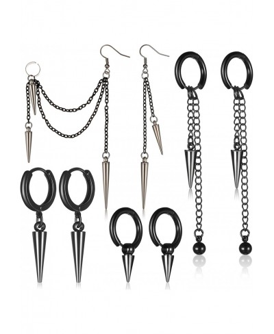 4 Pairs Black Chain Ear Cuff Earrings Set Long Tassel Gothic Earrings Cool Punk Hoop Piercing Earrings Rock Dangle Drop Earri...