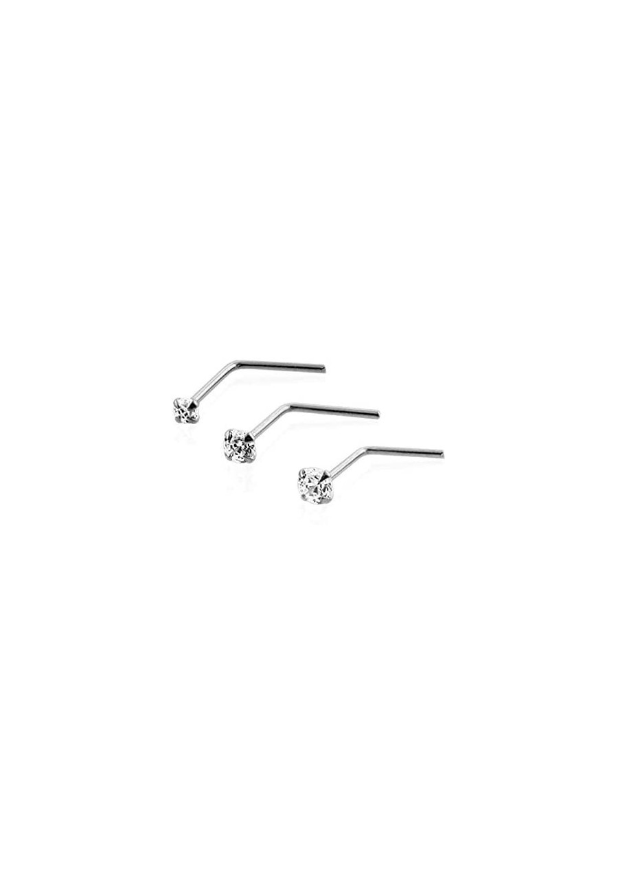 3PCS Pack of 9ct Solid White Gold Claw Set CZ Crystal Stone 22 Gauge L Shape Nose Stud Piercing Jewelry $16.45 Piercing Jewelry