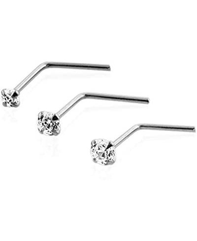 3PCS Pack of 9ct Solid White Gold Claw Set CZ Crystal Stone 22 Gauge L Shape Nose Stud Piercing Jewelry $16.45 Piercing Jewelry