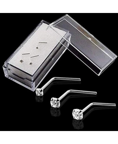 3PCS Pack of 9ct Solid White Gold Claw Set CZ Crystal Stone 22 Gauge L Shape Nose Stud Piercing Jewelry $16.45 Piercing Jewelry