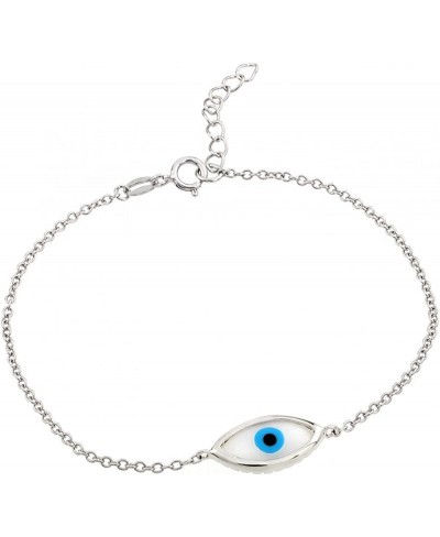 8.6mm Rhodium Plated Silver Multicolor Acrylic Rolo Evil Eye Charm Bracelet 7 inches $38.75 Link