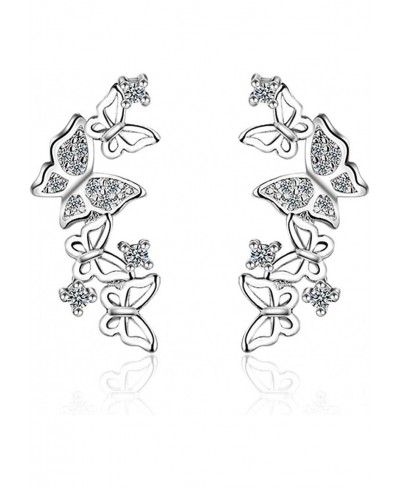 Hollow Filigree Butterfly CZ Cuff Wrap Studs Earrings for Women Girls Pierced Ear Sterling Silver Plated Cubic Zirconia Cute ...