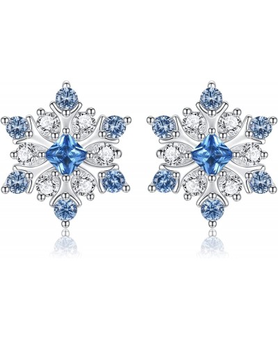 Winter Blue Snowflake Earrings for Women Hypoallergenic 925 Sterling Silver Snow Flower Ear Studs Christmas Girls Jewelry Gif...