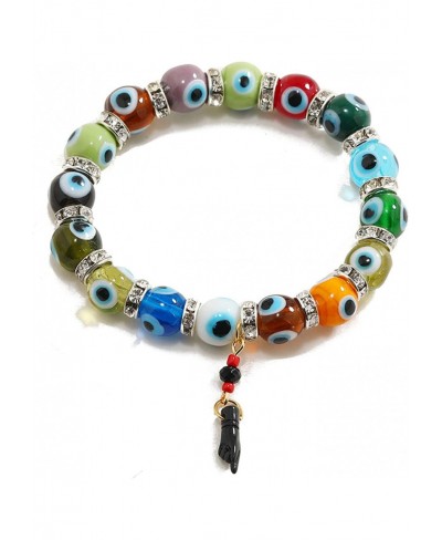 Lucky Colorful Turkish Evil Eye Bead Bracelet Black Azabache Hand Figa Kabbalah Stretchy Bracelet for Women Men Girl Boy Teen...