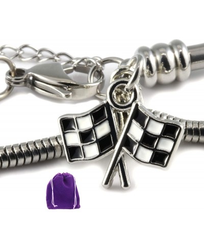 Racing Bracelet Black and White Checkered Flag Stainless Steel Snake Chain Charm Bracelet Racing Party Favors Checker Flags f...