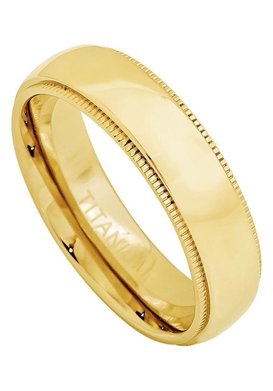 5mm Titanium Yellow Gold Plated Domed Ring with Milgrain Wedding Band Ring for Men Or Ladies $18.73 Bands