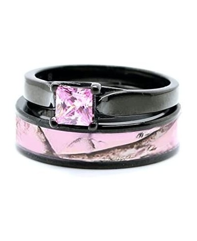 Pink Womens Black Camo Wedding Rings Set Stainless Steel Engagement Rings $38.76 Wedding Bands