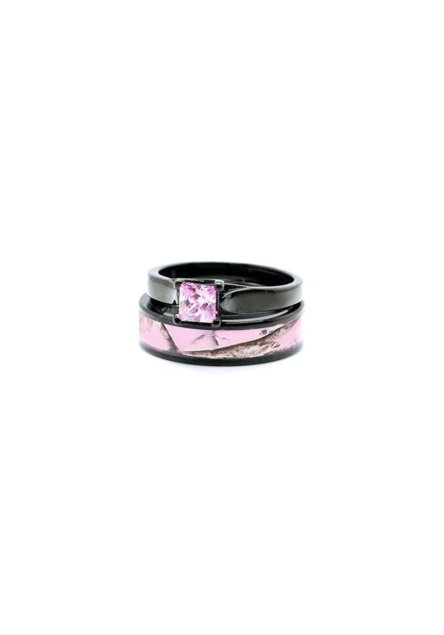 Pink Womens Black Camo Wedding Rings Set Stainless Steel Engagement Rings $38.76 Wedding Bands