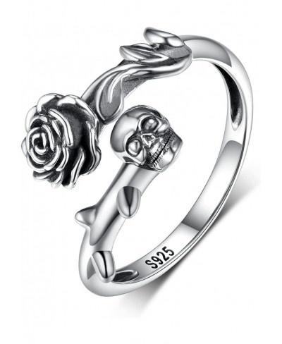 Skull Rings For Women 925 Sterling Silver Gothic Rings Open Wrap Rose Flower Goth Punk Ring $22.16 Statement