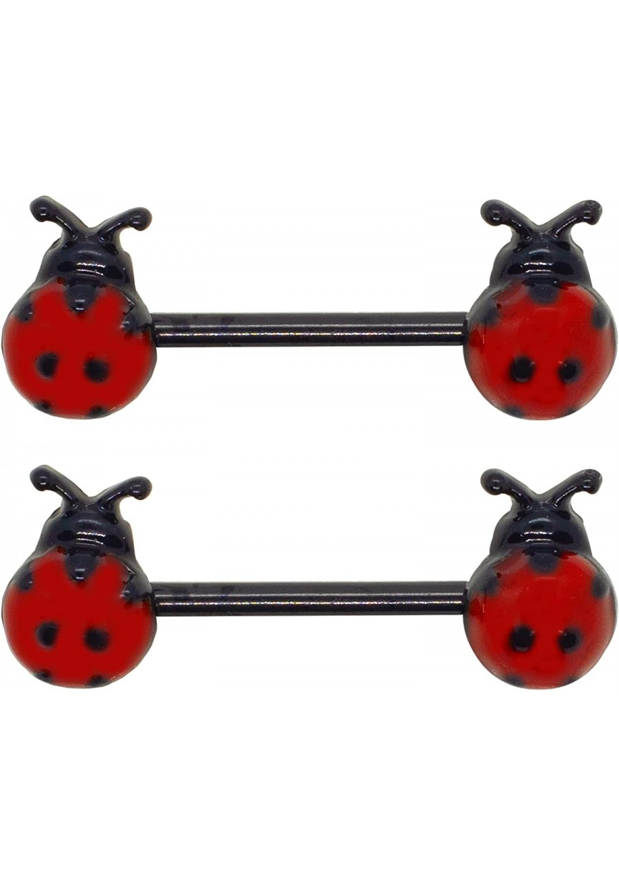 Pair of Anodized Black 316L 14G Ladybug Nipple Rings Piercing Women - 9/16" Barbell $17.06 Piercing Jewelry